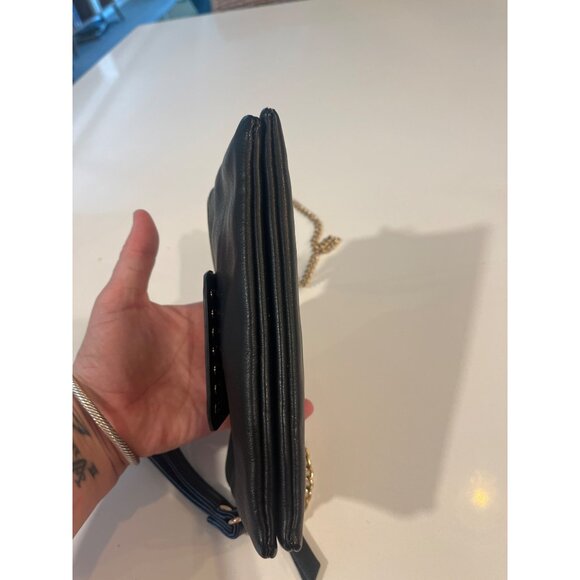 Black Olivia Miller Leather Studded Wristlet With Gold Chain Strap & Zipper Clos - Picture 9 of 10